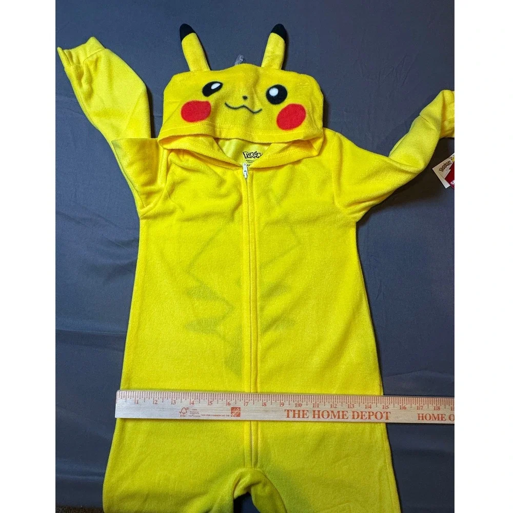 Pokemon Pikachu Kids Fleece Hooded One Piece Pajamas Yellow XS 4/5 NWT‎